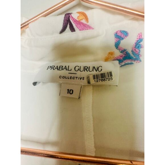 PRABAL GURUNG X RTR White Cotton Floral Embroidered Sleeveless Midi Dress 10 - Picture 13 of 16